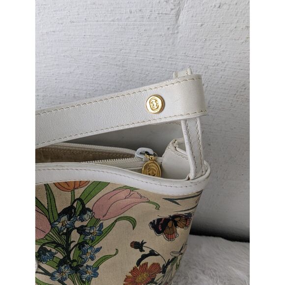 Vintage GUCCI Flora Shoulder Bag Floral‎ CanvasWhite  Leather 70's - 80's - Picture 3 of 14